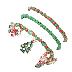 3 Stück Stretch-Armband-Sets mit Weihnachtsmotiv aus Glasperlen&nbsp;BJEW-JB12442-01