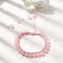Verstellbare geflochtene Perlenarmbänder aus natürlichen Rosenquarzperlen für Frauen&nbsp;BJEW-L713-B01