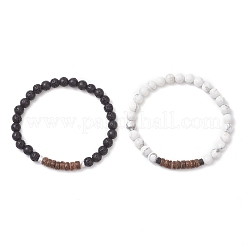 2 bracciale elastico con perline rotonde di pietre preziose naturali e sintetiche miste per uomo e donna&nbsp;BJEW-JB12513