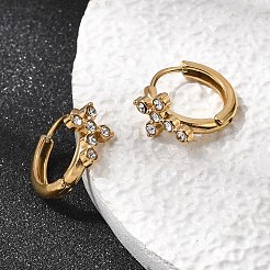 Pendientes de aro con cruz de acero inoxidable 304 y rhinestone&nbsp;EJEW-P344-05G