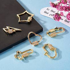 6 pièces 6 styles en laiton micro pavé clair fermoirs porte-clés en zircone cubique&nbsp;KK-TA0001-21