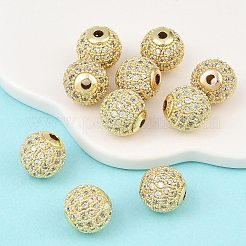 Perles rondes en laiton avec zircone cubique de micro pave&nbsp;ZIRC-N016-01G-10mm
