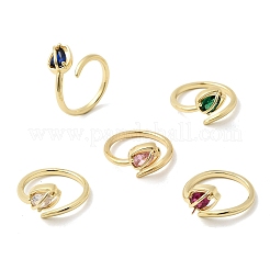Anelli aperti con polsino in ottone micro pavé di zirconi cubici per donna&nbsp;RJEW-L343-01G