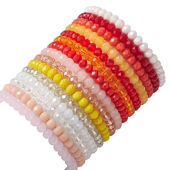 15 Uds. Conjuntos de pulseras elásticas con cuentas de vidrio rondelle facetadas de 15 estilos&nbsp;BJEW-JB10837