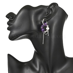 Boucles d'oreilles pendantes en copeaux d'améthyste naturelle&nbsp;EJEW-TA00817-02