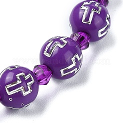 5 Stück runde Stretch-Armbänder aus Acryl mit Kreuzmuster und Perlen für Damen&nbsp;BJEW-JB11344
