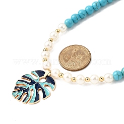 2 collana con perline rotonde in lega di smalto a foglia&nbsp;NJEW-JN05349
