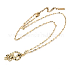 Colliers avec pendentif serpent en laiton micro pavé en oxyde de zirconium noir&nbsp;LS-NJEW-K280-08G