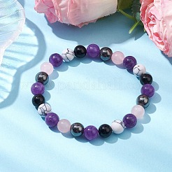 8mm runder natürlicher Obsidian & gefärbter Quarz & gefärbte Jade&nbsp;BJEW-JB10437