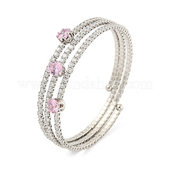 Braccialetti avvolgenti con polsino aperto in ottone placcato con pavé di zirconi trasparenti&nbsp;BJEW-B110-01P
