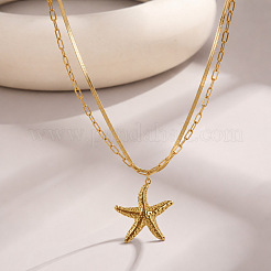 Collana a doppio strato con ciondolo a stella marina in acciaio inossidabile 304 per donna&nbsp;WG432B6-01