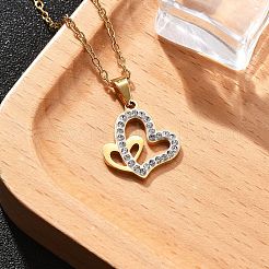 Colliers à chaîne en acier inoxydable 304 avec pendentif en forme de cœur en strass et cristal pour femmes&nbsp;NJEW-Z056-01A-G