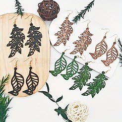 Boucles d'oreilles pendantes en bois et fer creux pour femmes&nbsp;WG4C2E1-01