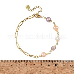 Armbänder aus beidseitig polierten Naturperlenketten mit Büroklammerketten aus Edelstahl 304&nbsp;BJEW-JB14234-02