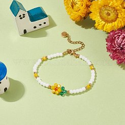 Bracciale a maglie fiore della vita intrecciato in vetro con bracciale con perline di perle naturali da donna&nbsp;BJEW-TA00173