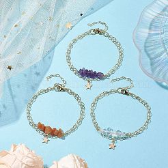 Set di braccialetti multifilo con avventurina rossa naturale 3 pz 3 stili e ametista naturale e chip opalite&nbsp;BJEW-JB10500