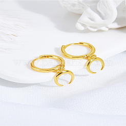 1 paire de boucles d'oreilles créoles en laiton en forme de lune&nbsp;EJEW-LP0007-116G