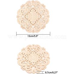 Artisanat d'applique onlay sculpté en bois massif naturel&nbsp;WOOD-WH0101-58