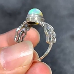 Verstellbarer Opalring mit 925 offenen Manschettenring aus Sterlingsilber&nbsp;RJEW-C155-02