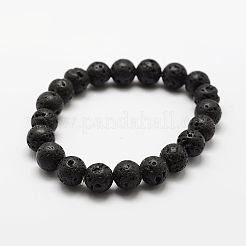 Bracciali elasticizzati con perle tonde in pietra lavica naturale&nbsp;BJEW-G550-07-4mm