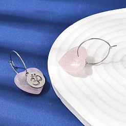 Boucles d'oreilles créoles en quartz rose naturel et acier inoxydable 304 pour femmes&nbsp;EJEW-G475-04P-05