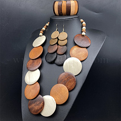 Böhmische Vintage-Stil Holz flache runde Perlen Halsketten & baumeln Ohrringe & Perlen Armbänder Sets für Frauen&nbsp;FS-WGEDB9C-01