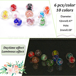 60 Stück 10 Farben handgefertigte leuchtende innere Blumen-Bunte Malerei-Perlen&nbsp;LAMP-PH0001-22A