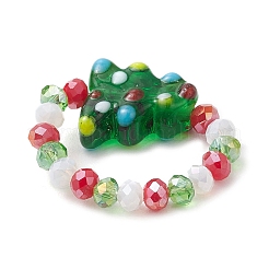 3 Stück Weihnachtsglas & handgefertigte Bunte Malerei-Fingerringe für Frauen&nbsp;RJEW-TA00208