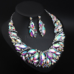 Collane con ciondolo in strass in lega e set di orecchini pendenti a goccia per donna&nbsp;WG99E9F-05