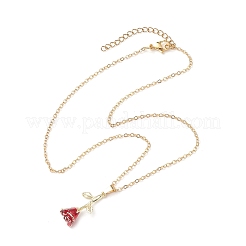 Halsketten mit dunkelrotem Emaille-Rose-Blumen-Anhänger aus Legierung zum Valentinstag&nbsp;NJEW-TA00183