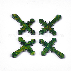 セルロースアセテート（樹脂）ペンダント  クロス  濃い緑  34.5x26.5x2.5mm  穴：1.4mm