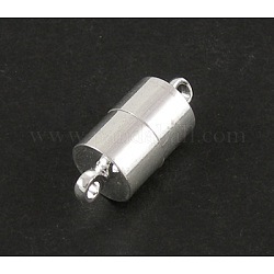 Chiusure magnetiche in ottone con passanti, colonna, argento, 16x6mm, Foro: 1.5 mm