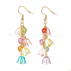 Acrylic Flower with Brass Chains Long Dangle Earrings, Gold Plated 304 Stainless Steel Jewelry for Women, Colorful, 65mm, Pin: 0.7mm