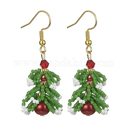 Pendientes colgantes de árbol de Navidad con semillas y perlas de imitación, Pendientes de 304 acero inoxidable, verde mar medio, 47mm