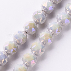 Chapelets de perles en verre électroplaqué, de couleur plaquée ab , ronde à facettes, gris clair, 10x9.5mm, Trou: 1.2mm, Environ 60 pcs/chapelet, 21.65 pouce ~ 22.05 pouces (55 cm ~ 56 cm)
