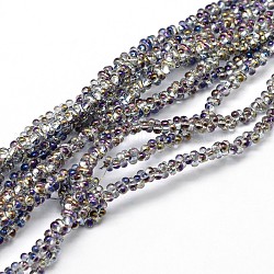 Medio arco iris plateado hebras de abalorios de cristal de hueso, púrpura, 3x6mm, agujero: 1 mm, aproximamente 180 pcs / cadena, 20 pulgada