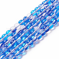 Chapelets de perles en pierre de lune synthétique, ronde, Dodger bleu, 6mm, Trou: 0.8mm, Environ 63 pcs/chapelet, 14.57''~15.55'' (37~39.5 cm)