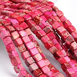 Dyed Natural Imperial Jasper Cube Beads Strands, Cerise, 6x6x6mm, Hole: 1mm, about 60pcs/strand, 15.3 inch