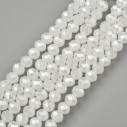 FilI di perline in vetro placcato, perle di imitazione giada, lustro di perla placcato, sfaccettato, rondelle, bianco crema, 8x6mm, Foro: 1 mm, circa 68~70pcs/filo, 16 pollice (40 cm)