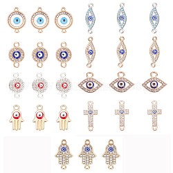 Alloy Rhinestone Links connectors, with Enamel and Rhinestone, Evil Eye, Mixed Color, 74x72x17mm