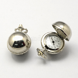 Zinc cru têtes de montres alliage de quartz, pour création de montre de poche collier pendentif , platine, 36x27x26mm, Trou: 10x1mm