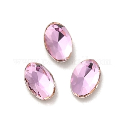 Cabujones de cristal de rhinestone, punta trasera y trasera plateada, facetados, oval, rosa luz, 6x4x2mm