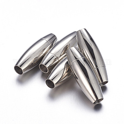 Fermoirs magnétiques lisses 304 en acier inoxydable avec emembouts à coller, fermoirs en cuir, ovale, couleur inoxydable, 30x10mm, Trou: 5mm