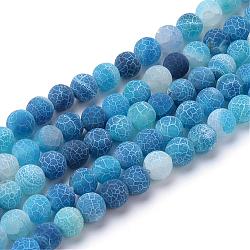 Chapelets de perle en agate craquelée naturelle et teinte, style mat, ronde, bleu, 6mm, Trou: 1mm, Environ 63 pcs/chapelet, 15.5 pouce