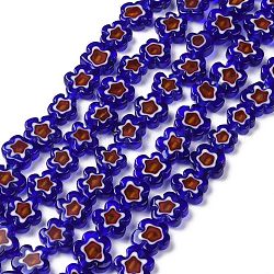 Hilos de abalorios de vidrio millefiori artesanal, flor, azul oscuro, 10~12x2.6mm, agujero: 1 mm, aproximamente 42 pcs / cadena, 15.75'' (40 cm)