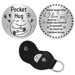 Creatcabin Pocket Hug Token Fernbeziehungs-Andenken, Edelstahl, doppelseitig, inspirierendes Geschenk mit PU-Leder-Schlüsselanhänger für Freunde, Tochter, Sohn, 1.2,[5] cm – vergessen Sie nie, dass ich Sie liebe