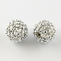 Perline di resina strass, con perle tonde acriliche all'interno, per i gioielli bubblegum, argento, 20x18mm, Foro: 2~2.5 mm