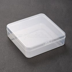 (дефектная распродажа: царапина) полипропиленовые (пп) пластиковые коробки, контейнеры для хранения бисера, с откидной крышкой, квадратный, прозрачные, 12.6x12.6x3.5 см, Внутренний диаметр: 12.1 cm