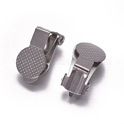 Boucles d'oreilles clips en acier inoxydable, avec coussin plat rond, couleur inoxydable, 15.5x10x9mm