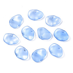 Pulvérisation peint pendentifs en verre transparent, mat, pétale, lumière bleu ciel, 15x20x4mm, Trou: 1.4mm